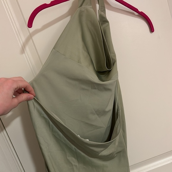 LE LIS Satin Sage Green Cocktail Hour Halter Dress - Picture 7 of 9
